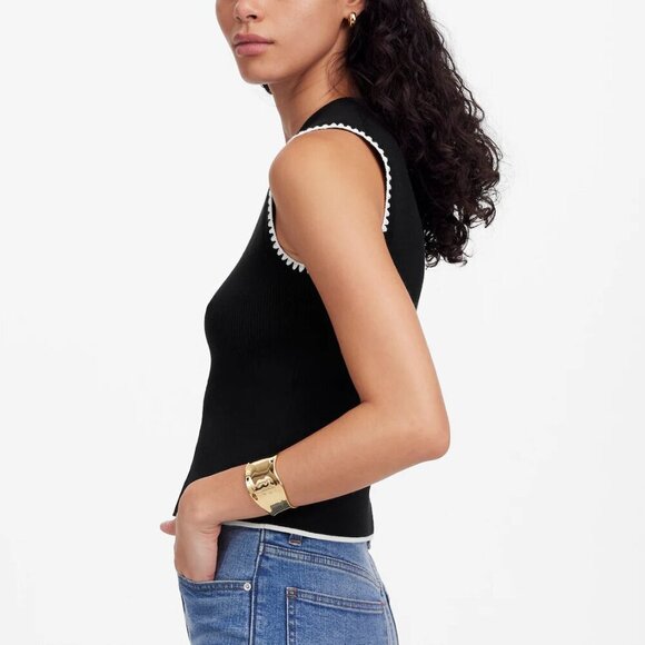 Madewell Blanket-Stitch Crewneck Sweater Tank Black Size S NWT - Picture 3 of 8